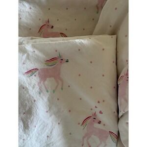 Pottery Barn organic cotton pink unicorn full size top sheet and 2 pillow cases